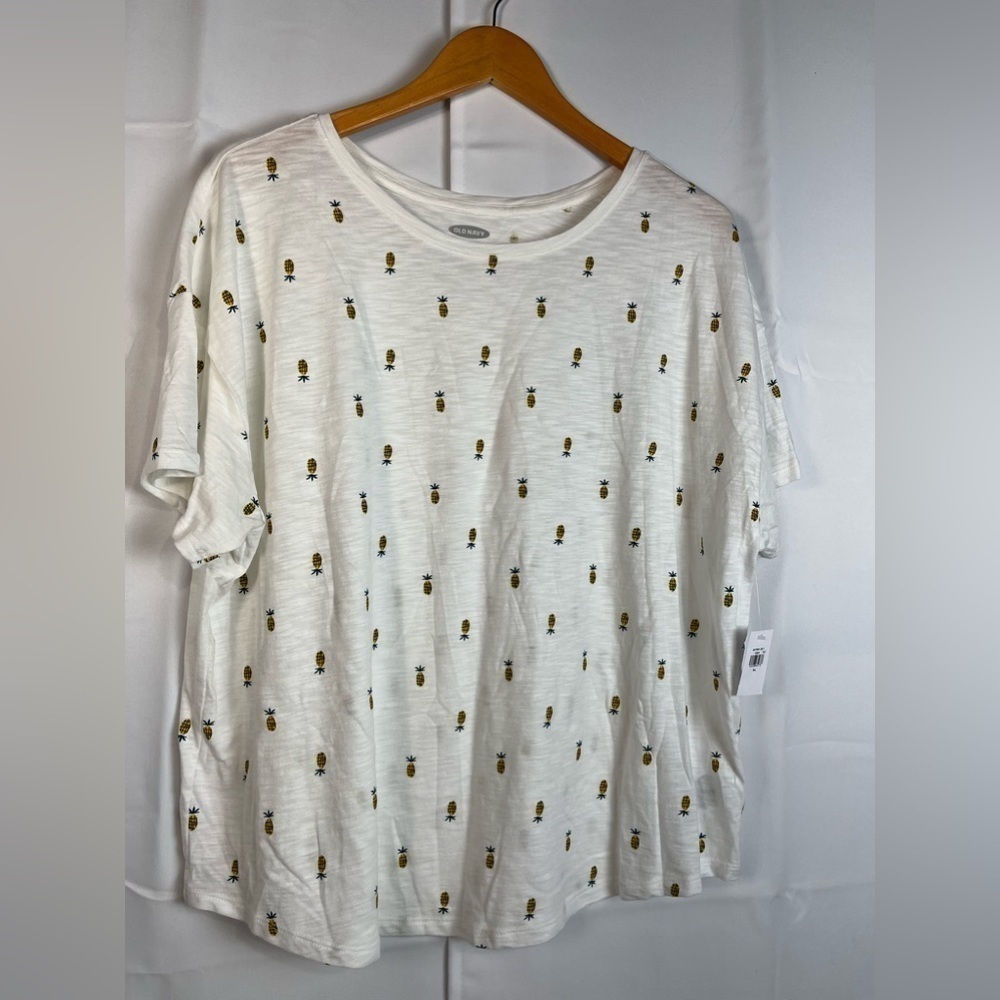Old Navy Womens The Easy Tee Pineapple Print Ivory Top Size XL NWT